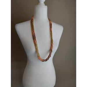 Necklace Seed Beads Coral and Gold